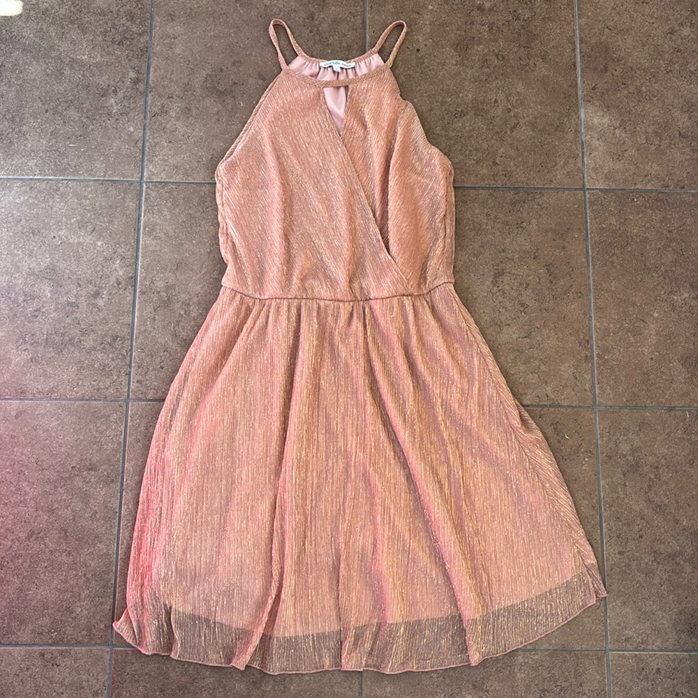 Charlotte Russe Pink/Gold Shiny Short dress with high neck size small